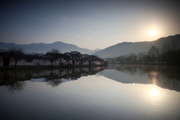 Beautiful scenery of Hongcun Village in Anhui, China in winter