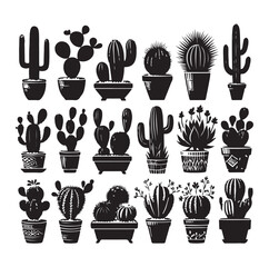 Different Type of Cactus vector set silhouette, Cactus icon