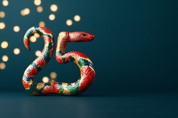 Fototapeta premium Vibrant Snake Forming 2025 with Festive Red and Gold Accents