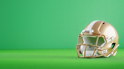 American football helmet on lush green background highlighting sports and safety themes