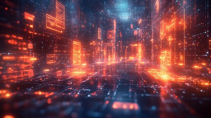 Remote work concept illustrated floating digital interfaces glowing connectivity nodes and tech tools enhancing team coordination