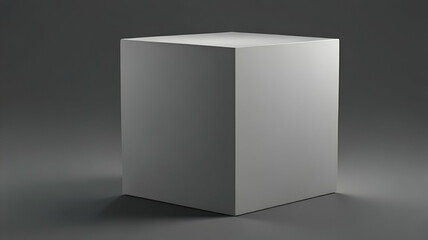 A minimalist 3D cube, casting a soft shadow on a smooth surface of light gray. Background\Wallpaper