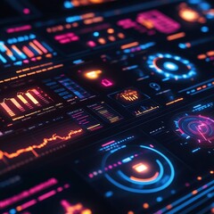 Obraz premium Futuristic Financial Dashboard with Interactive Data Visualizations and Controls