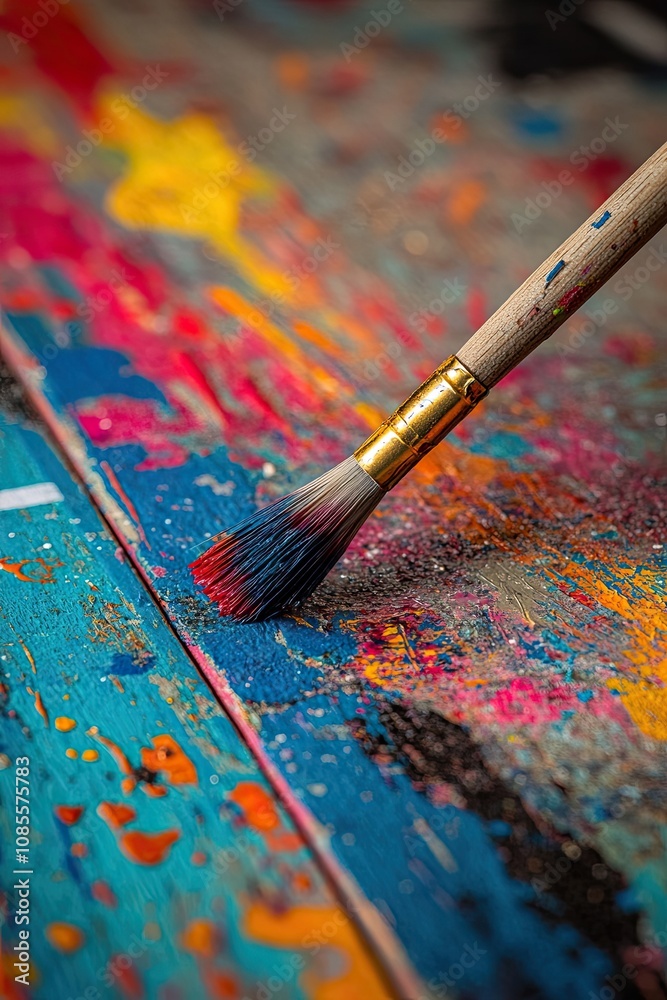 Fototapete the slow movement of an arrow hitting a target. close-up of an arrow hitting a target on a colorful 
