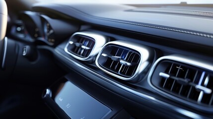 Obraz premium Advanced Car Interior Design with Sleek Dashboard and Integrated Air Conditioning Vents