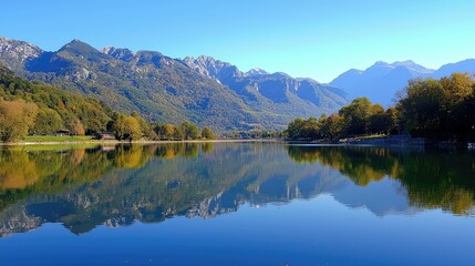 Panoramic Mountain Reflection in Tranquil Water