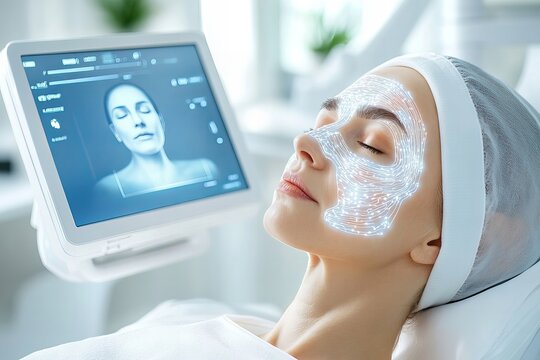 Advanced facial recognition and skin analysis in modern dermatology clinic
