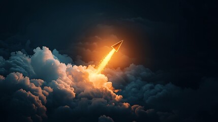 Fototapeta premium Golden Rocket Piercing Dark Clouds Symbolizing Business Breakthrough and Success
