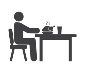 person seat for table with fried chiken