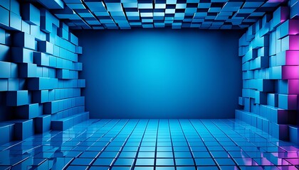 room with blue wall and floor