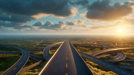 Tangled roads and cloudy sky 