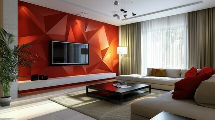 Modern Geometric Accent Wall Design in Living Room