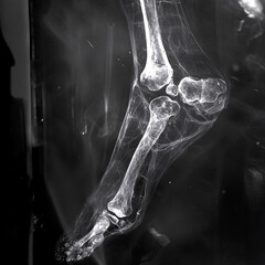 X-ray of the hallux metatarsophalangeal joint's MTP1 bone block distraction arthrodesis following resection arthroplasty AI generated.