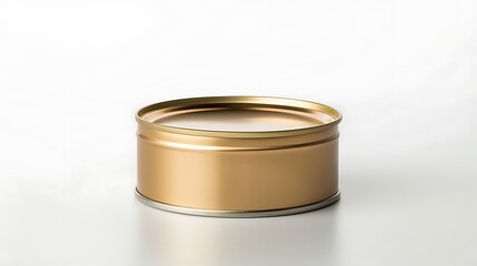 A simple, round, metallic tin can with a gold finish, suitable for storage or packaging.