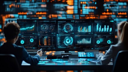 Obraz premium Professional team strategizing innovative tools including dynamic digital maps interactive graphs and market insights visualized in real time
