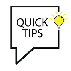  Quick tips, useful tricks, tooltip, tip for website. Colorful banner with useful information. Vector icon of solution, advice. Black speech bubble with yellow text on background with halftone effect,