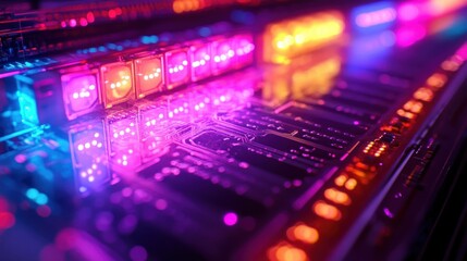 Obraz premium Colorful electronic circuit board with glowing lights.