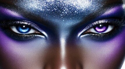 Mystical Eyes Close-up of a Woman with Vibrant Purple and Blue Eye Makeup