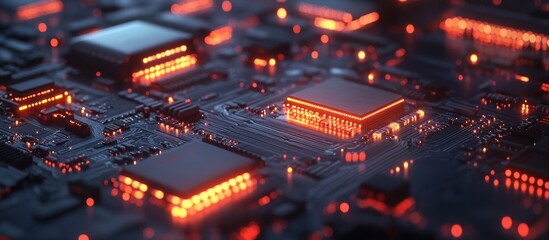 Fototapeta premium Close-up of a glowing circuit board.