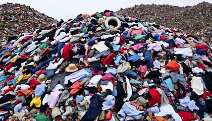Obraz premium Large Pile of Discarded Clothing in a Landfill, Representing Waste and Environmental Pollution