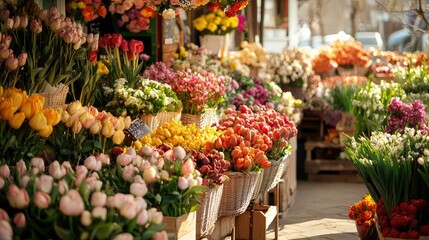 Vibrant Spring Market Full of Fresh Flowers