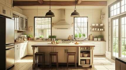 Bright Modern Kitchen with Island and Natural Light
