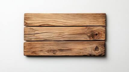 A rustic wooden board with a weathered texture, featuring three planks arranged horizontally against a light background.