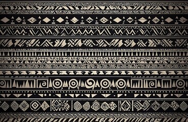 pattern of tribal designs, showcasing an array of intricate geometric shapes in various sizes and forms