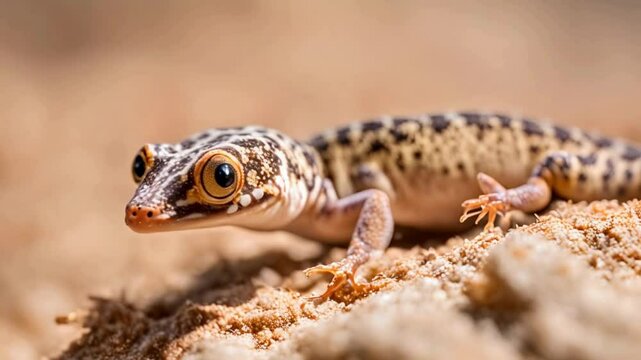 Funny animal. Close-up of funny web- footed gecko licking moisture from its eye. Namib desert Namibia