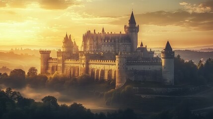 Fototapeta premium Majestic Kingdom at Sunset with Golden Light