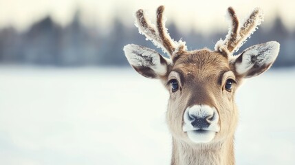 Winter Deer Portrait Amid Snow-Covered Landscape Holiday Spirit Nature Photography Serene Environment Close-Up View Christmas Vibes