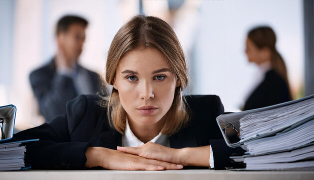Junge Frau im B&uuml;rostress