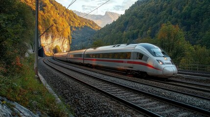 High-Speed Train Racing Through Tunnel in Scenic Landscape