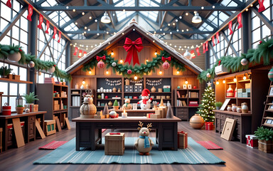 Christmas Craft Workshop Space With Sustainable Materials And Creative Project Display