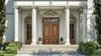 Obraz premium Elegant Greek Revival Facade with Grand Double Doors