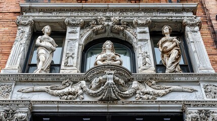 Intricate Greek Revival Facade with Stone Carvings