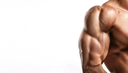 Obraz premium deltoid muscle forms the rounded contour of the human shoulder and is the prime mover of arm abduction along the frontal plane. isolated on white background with copy space