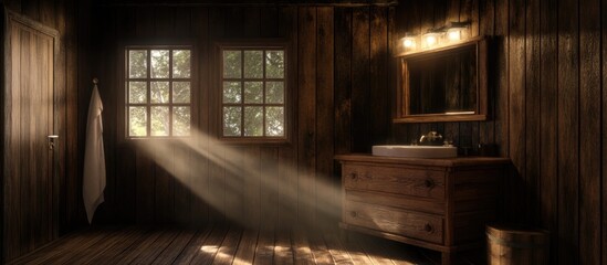 Cozy rustic bathroom featuring wooden fixtures and natural light ideal for countryside retreats