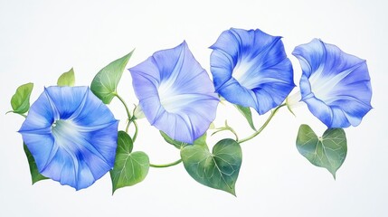 Watercolor Morning Glories on White Background Minimalist Floral Art