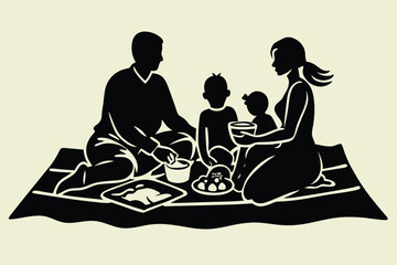 Family sitting in the park.