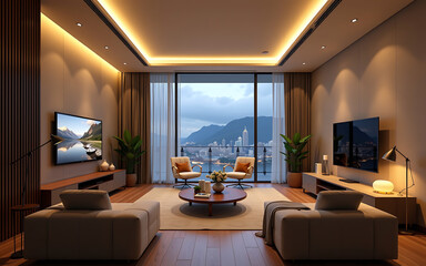 Minimalist Living Room With Air Quality Monitoring And Circadian Lighting System 2025