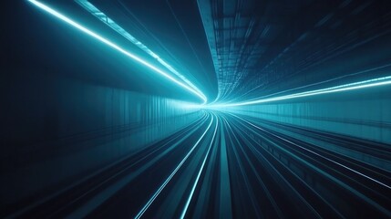 Dramatic Light Trails in a Tunnel Illustrating the Motion and Speed of Urban Transportation Systems at Night with a Futuristic Atmosphere