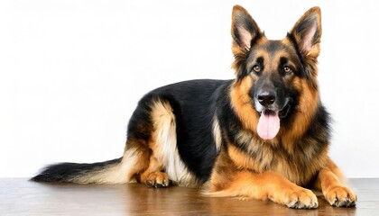 german shepherd dog - Canis lupus familiaris - domestic animal commonly trained for police force in America. isolated on white background. Profile portrait view with great detail