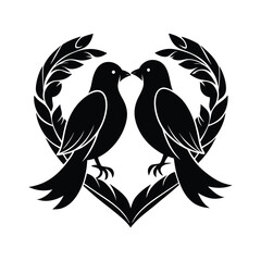 Love Birds Silhouette Vector Illustration with Minimalist Outline