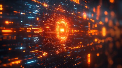 Fototapeta premium Hacker attempting breach a glowing firewall with dynamic digital codes shield visuals and cyber defenses protecting critical information