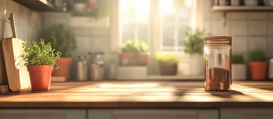 Cozy kitchen interior with blurred background enhancing focus on culinary creativity
