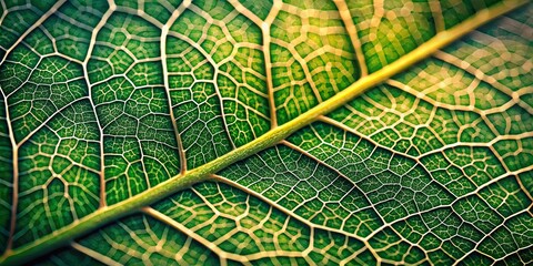 Obraz premium A Detailed Macro View of a Leaf's Intricate Vein Network, Revealing the Beauty of Nature's Hidden Design
