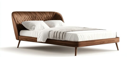 Cozy single bed featuring a brown wooden headboard and white plush pillow in a tranquil interior ideal for bedroom decor inspiration