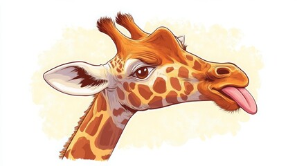 Playful Giraffe Sticking Out Its Tongue in Cartoon Style