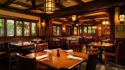 Traditional Craftsman Dining Room with Warm Lighting